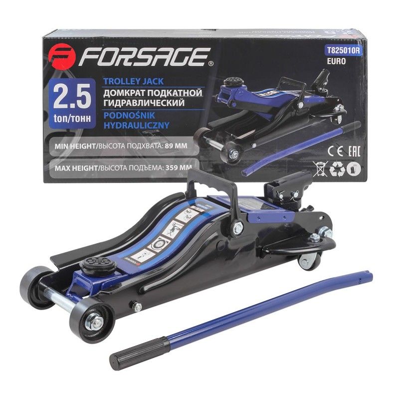 Домкрат подкатной гидравлический 2.5т низкопрофильный (h min 89мм, h max 359мм) в кейсе Forsage F-T825010R(T82010R)
