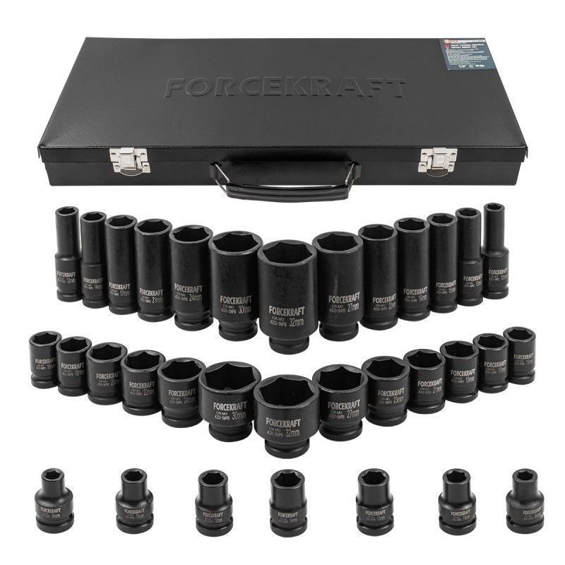 Головки ударные, набор 33пр., 1/2", 6гр. (8-24-32мм) FORCEKRAFT FK-4333-5MPB