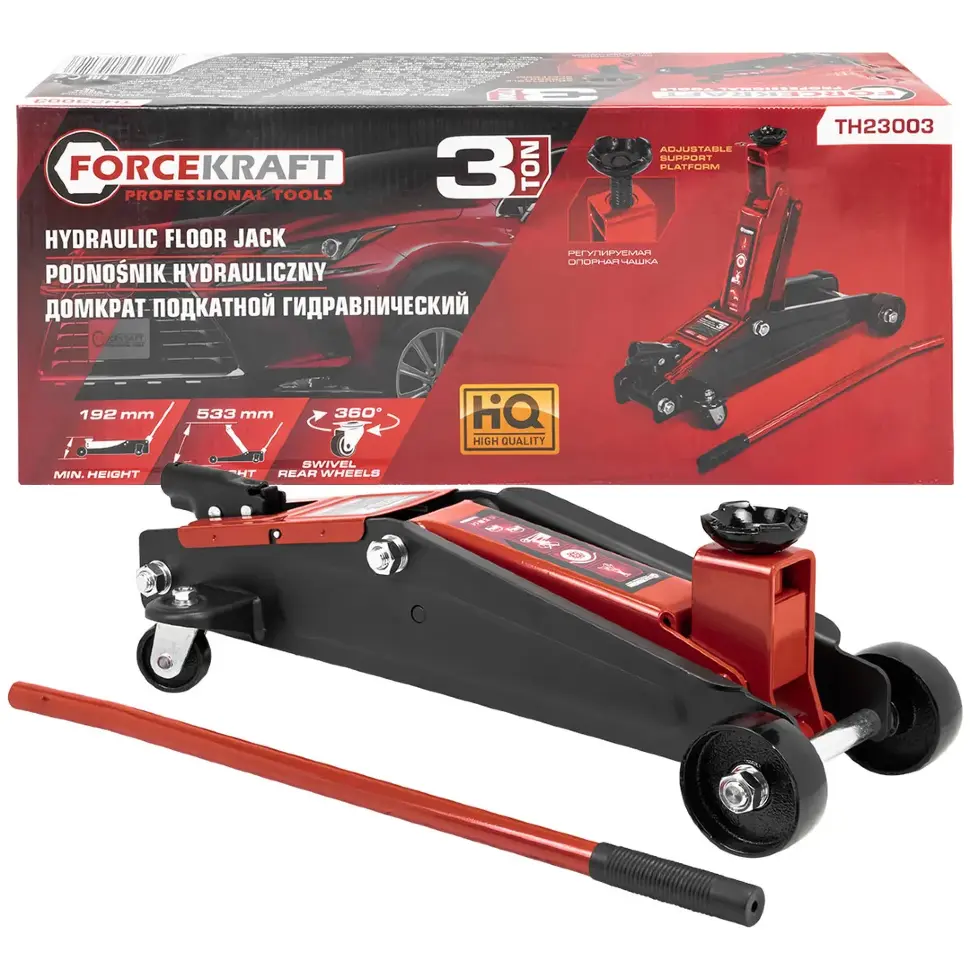 Домкрат подкатной гидравлический 3т с фиксацией (h min 192мм, h max 533мм) FORCEKRAFT FK-TH23003