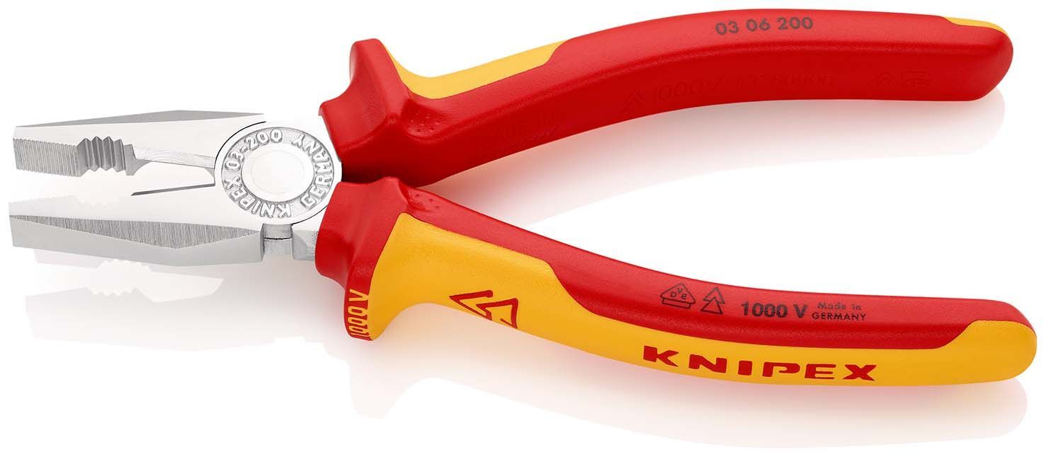 Плоскогубцы комбинированные VDE 1000V, L-200 мм, хром., 2-комп. рукоятки   ...KNIPEX 0306200