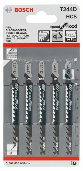Пилка для лобзика T244D Speed for Wood (5 шт) BOSCH 2.608.630.058