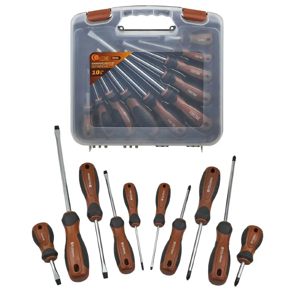 Отвертки в комплекте с битами, набор 10пр.  FORSTIME FT-7010C