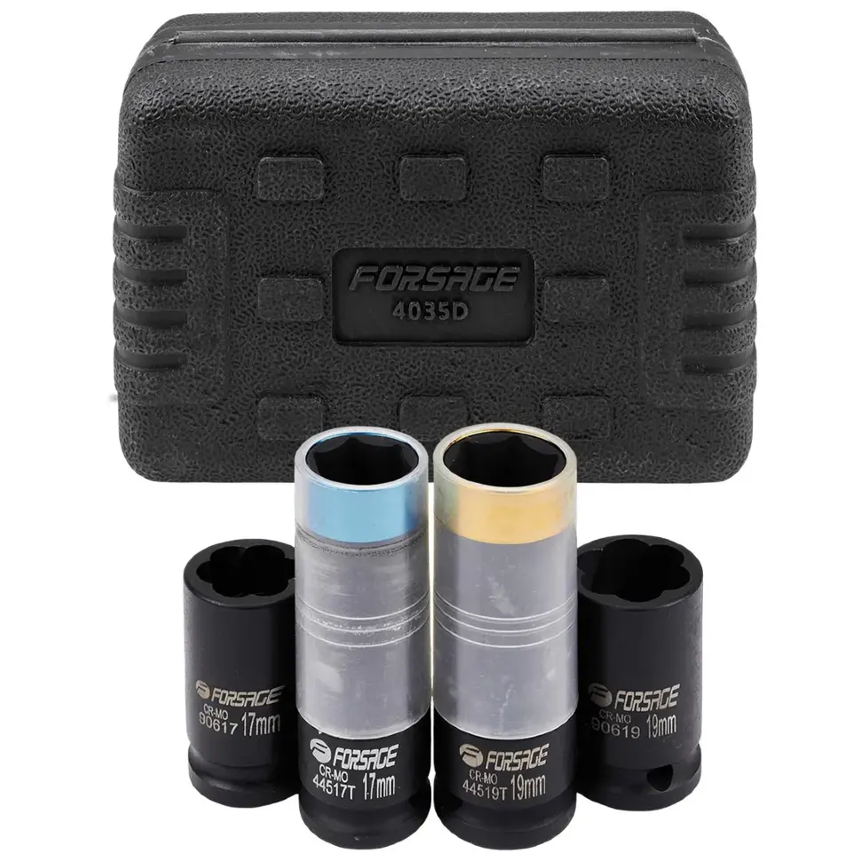 Головки, набор 4пр. (17, 19мм (6гр.), 17, 19мм (сорв.гр.) Forsage F-4035D