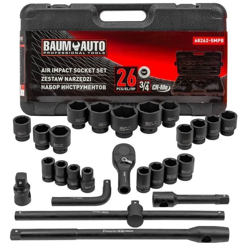 Набор инструментов ударных 26пр., 3/4" 6гр. (17-50мм) Baum Auto BM-68262-5MPB