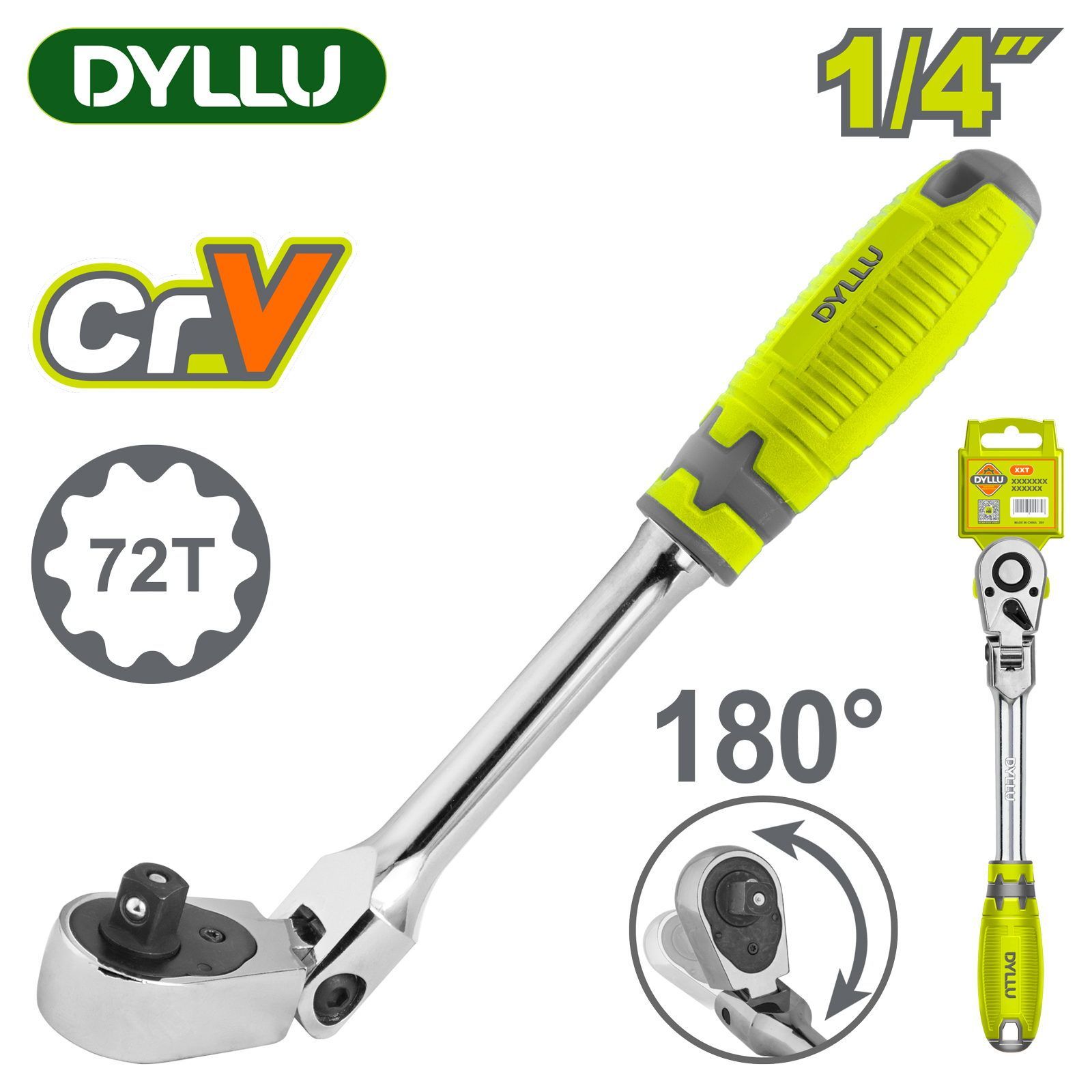 Ключ-трещотка с шарниром 1/4 "  DYLLU DTRW4214