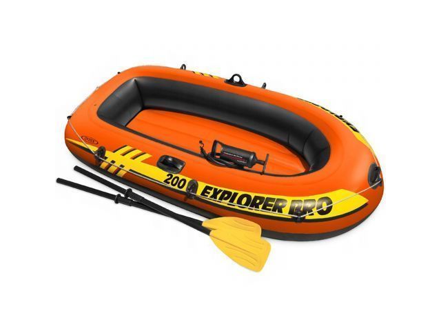 Надувная лодка двухместная Explorer PRO 200, 196х102х33 см + весла пластик.122 см, насос ручной INTEX 58357NP