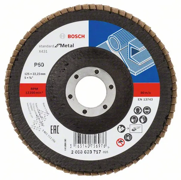 Лепестковый шлифкруг Standard for Metal 125x22,23 мм P60 (плоский) BOSCH 2.608.603.717