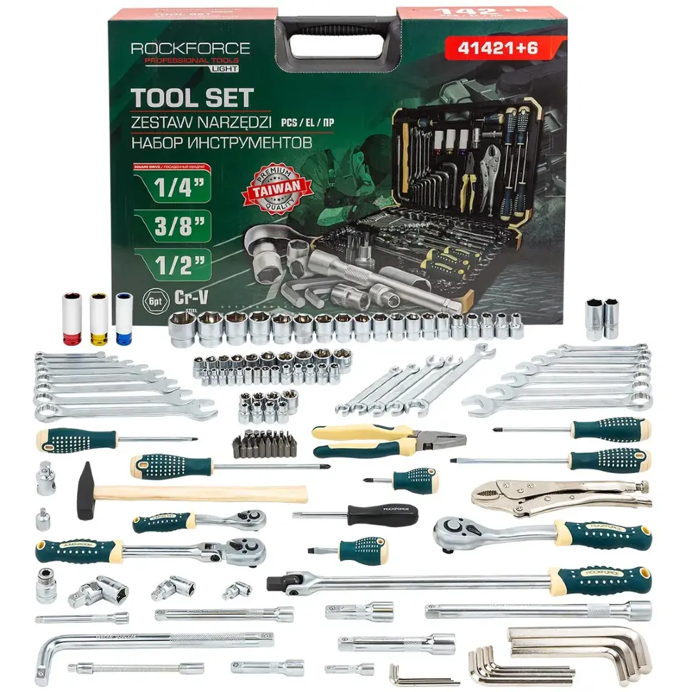 Набор инструментов 142+6пр. 1/4", 3/8", 1/2" (6гр.) RockFORCE LIGHT RF LIGHT-41421+6