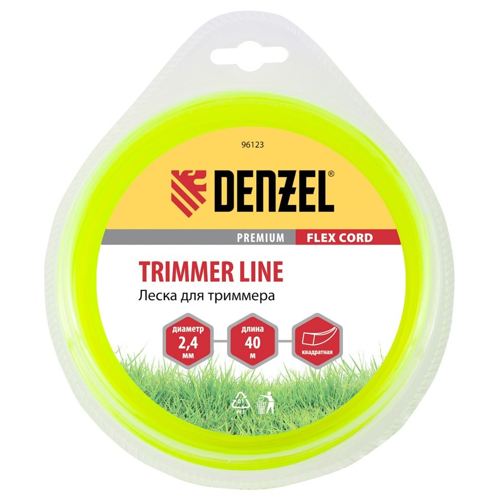 Леска для триммера квадрат 2.4 mm х 40 м, блистер FLEX CORD DENZEL 96123