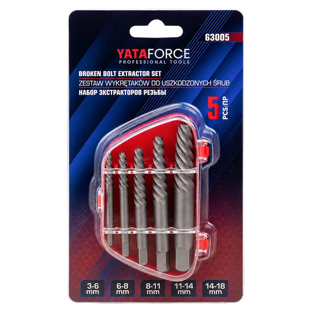 Экстракторы для извлечения поврежденных болтов/гаек, набор 5пр. YATAFORCE YF-63005