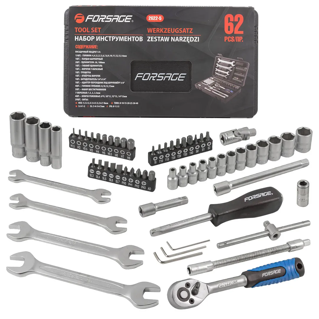 Набор инструментов 62пр. 1/4" (6гр.)  Forsage F-2622-5