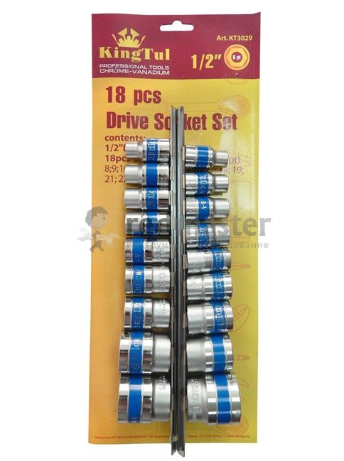 Набор головок 1/2", 8-32мм, 18 пр. 6-гр. KINGTUL KT-3029