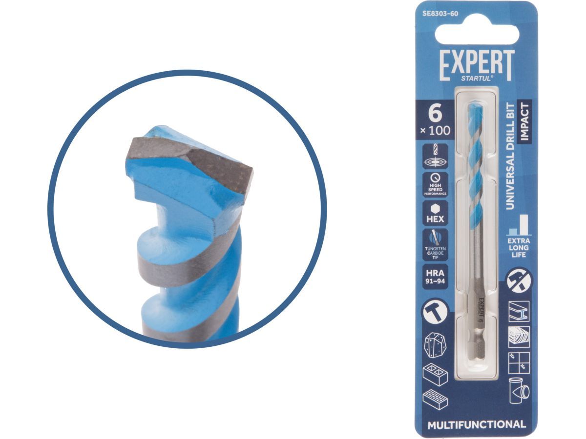 Сверло универсальное  6x100 мм MultiFunctional EXPERT (победитовое, по мультиматериалам) STARTUL SE8303-60