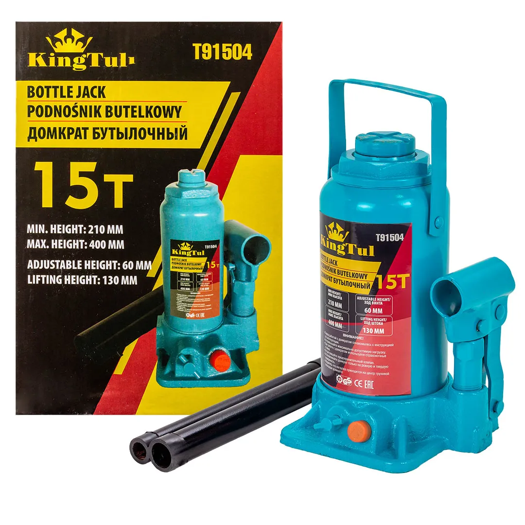Домкрат бутылочный 15т (h min 210мм, h max 400мм) KINGTUL KT-T91504