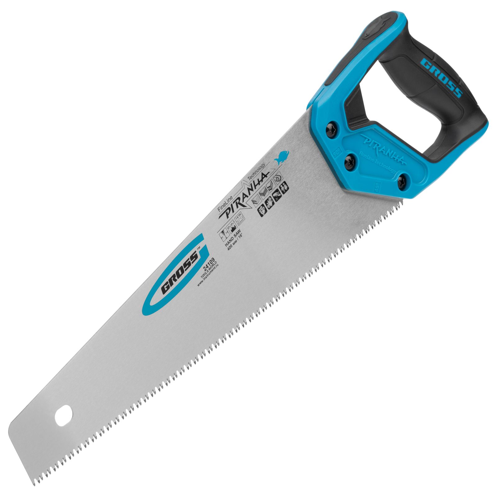 Ножовка по дереву "PIRANHA", 400 мм, 7-8 TPI, зуб - 3D, каленый зуб, 2-х комп. рук-ка Gross 24109