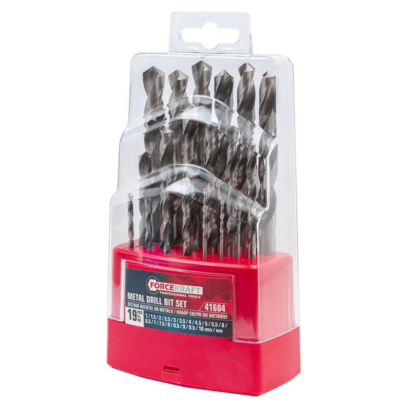 Сверла по металлу, набор 19пр. (1-10мм) FORCEKRAFT FK-41604 Сверла по металлу, набор 19пр. (1-10мм) FORCEKRAFT FK-41604