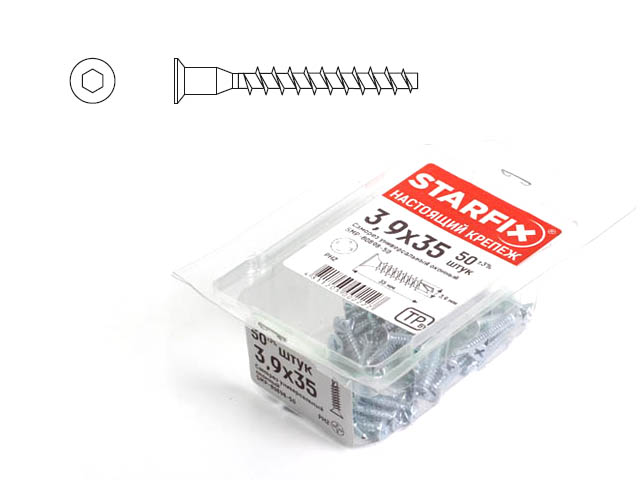 Конфирмат 5.0х50 мм с внутренним шестигранником, 60 шт, STARFIX SMP1-07506-60