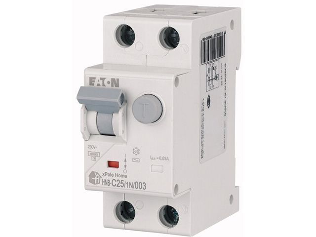Дифф. авт. выкл. HNB-C25/1N/003, 1P+N, 25A, тип C, 6кA, 30мA, тип АC, 2M EATON 195129