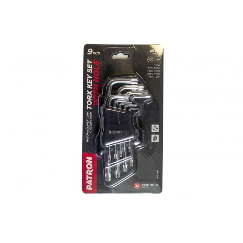 Набор ключей TORX Г-образных 9 пр. (Т10Н - Т50Н с отверстием) Patron P-5098T