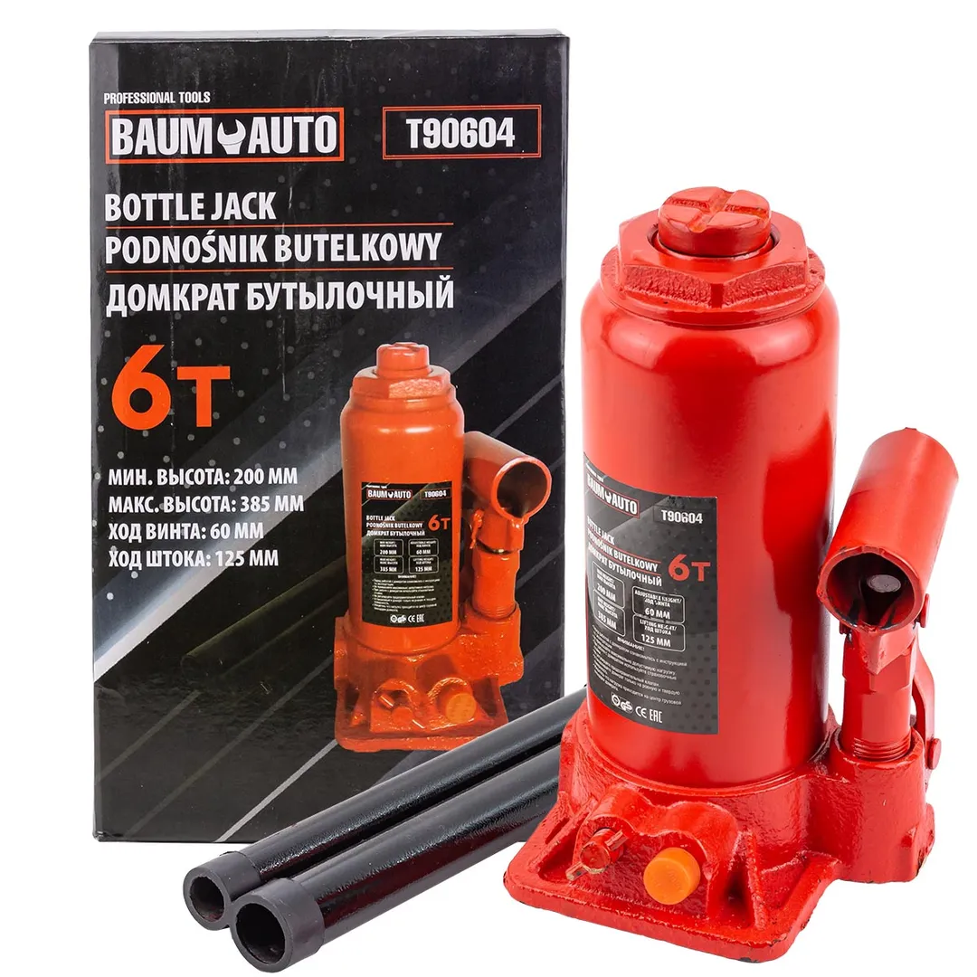 Домкрат бутылочный 6т (h min 200мм, h max 385мм) Baum Auto BM-T90604