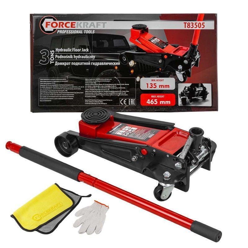 Домкрат подкатной гидравлический 3т (h min 135мм, h max 465мм) FORCEKRAFT FK-T83505