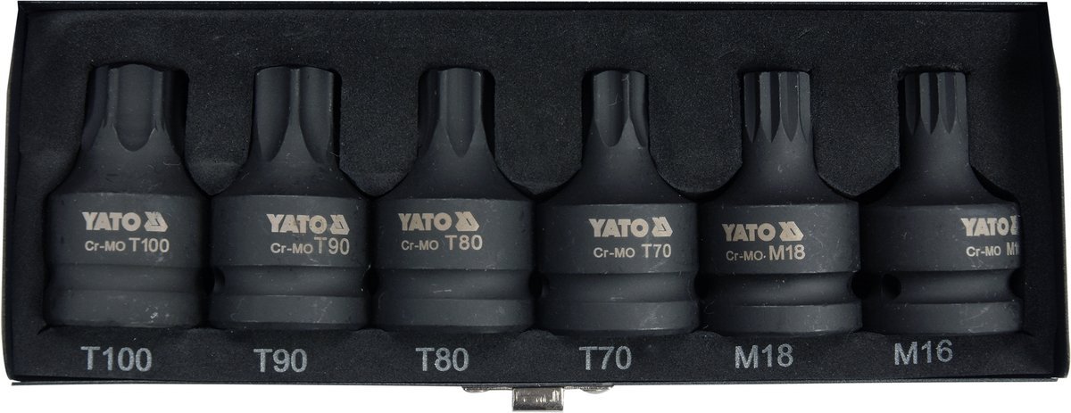 Головки-Насадки ударные 3/4" TORX/SPLINE M16, M18, T70, T80, T90, T100 (набор 6пр)  ...YATO YT-10653