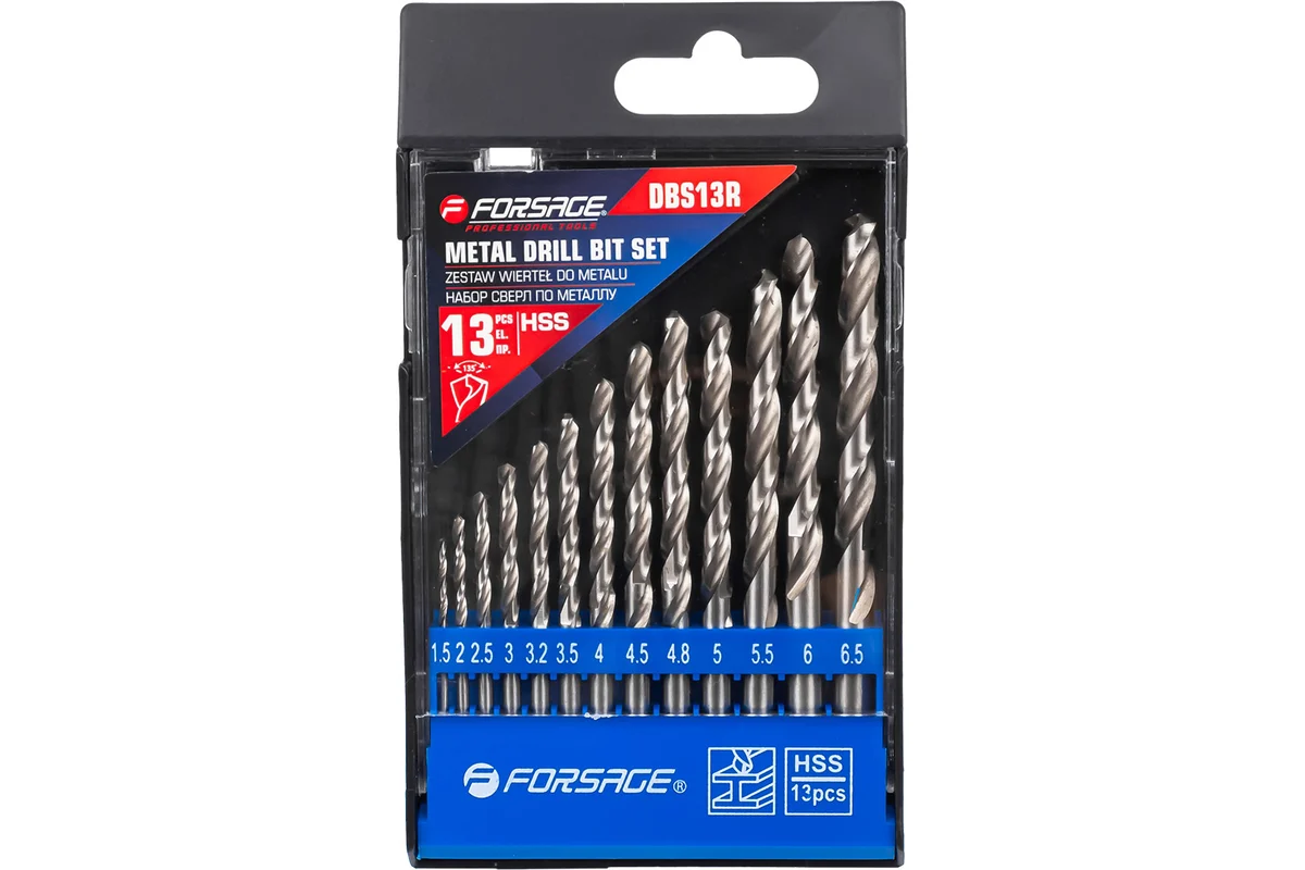 Сверла по металлу, набор 13пр. 1.5-6.5мм  Forsage F-DBS13R