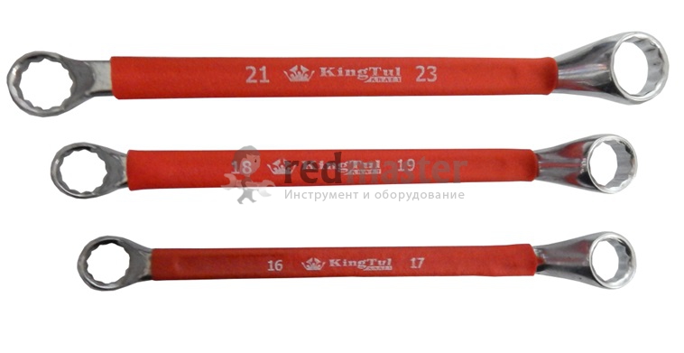 Ключ накидной, отогнутый на 75град. в прорезиненной оплетке 8х9мм KINGTUL KT-200809k