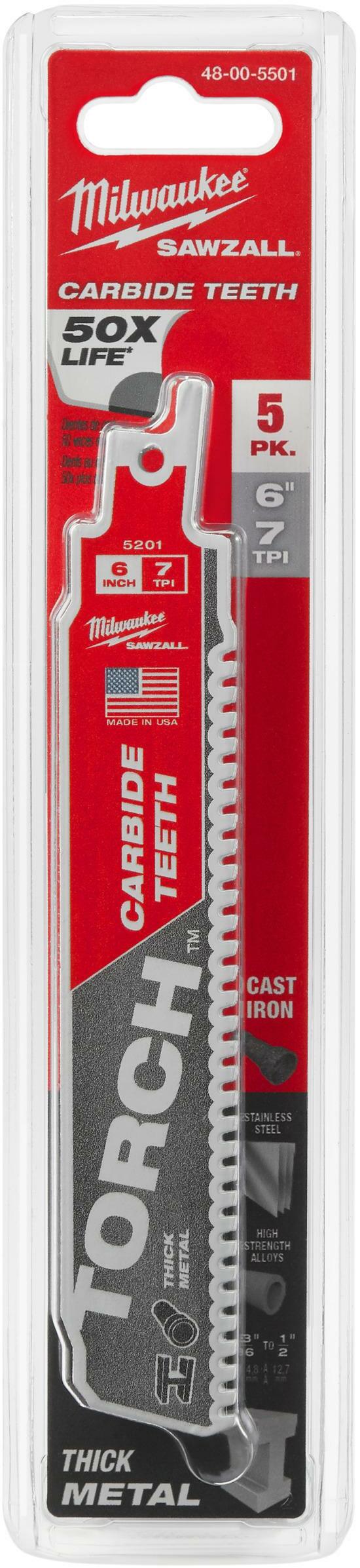 Полотно к сабельной пиле THE TORCH TCT (5 шт / 150 мм / Carbide / металл) MILWAUKEE 48005501