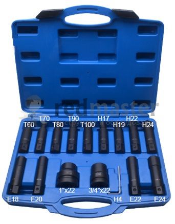 Набор бит и головок удлиненных ударных  с адаптерами 3/4",1" 16пр., в кейсе Rock FORCE RF-3063316