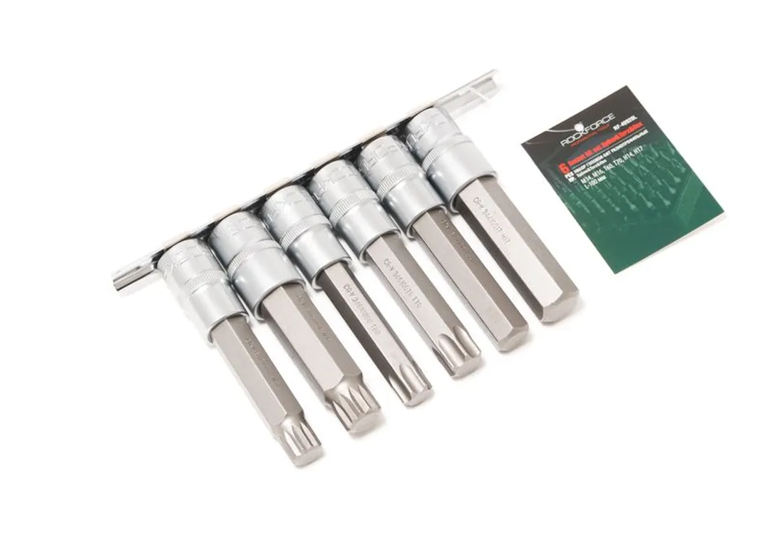 Набор головок-бит Spline, Torx, Hex,1/2", 6 пр. на планке Rock FORCE RF-40920L