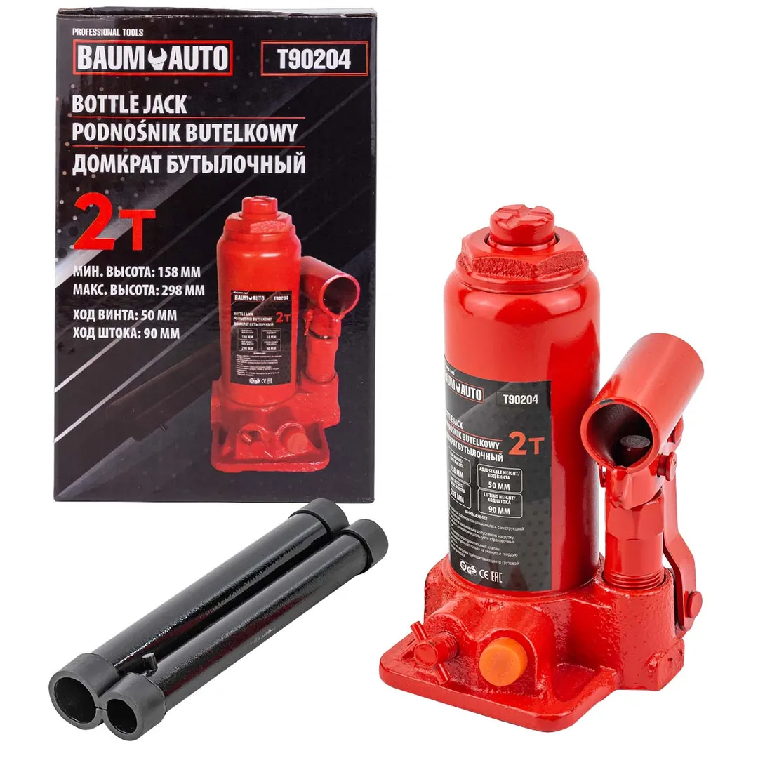 Домкрат бутылочный 2т (h min 158мм, h max 298мм) Baum Auto BM-T90204
