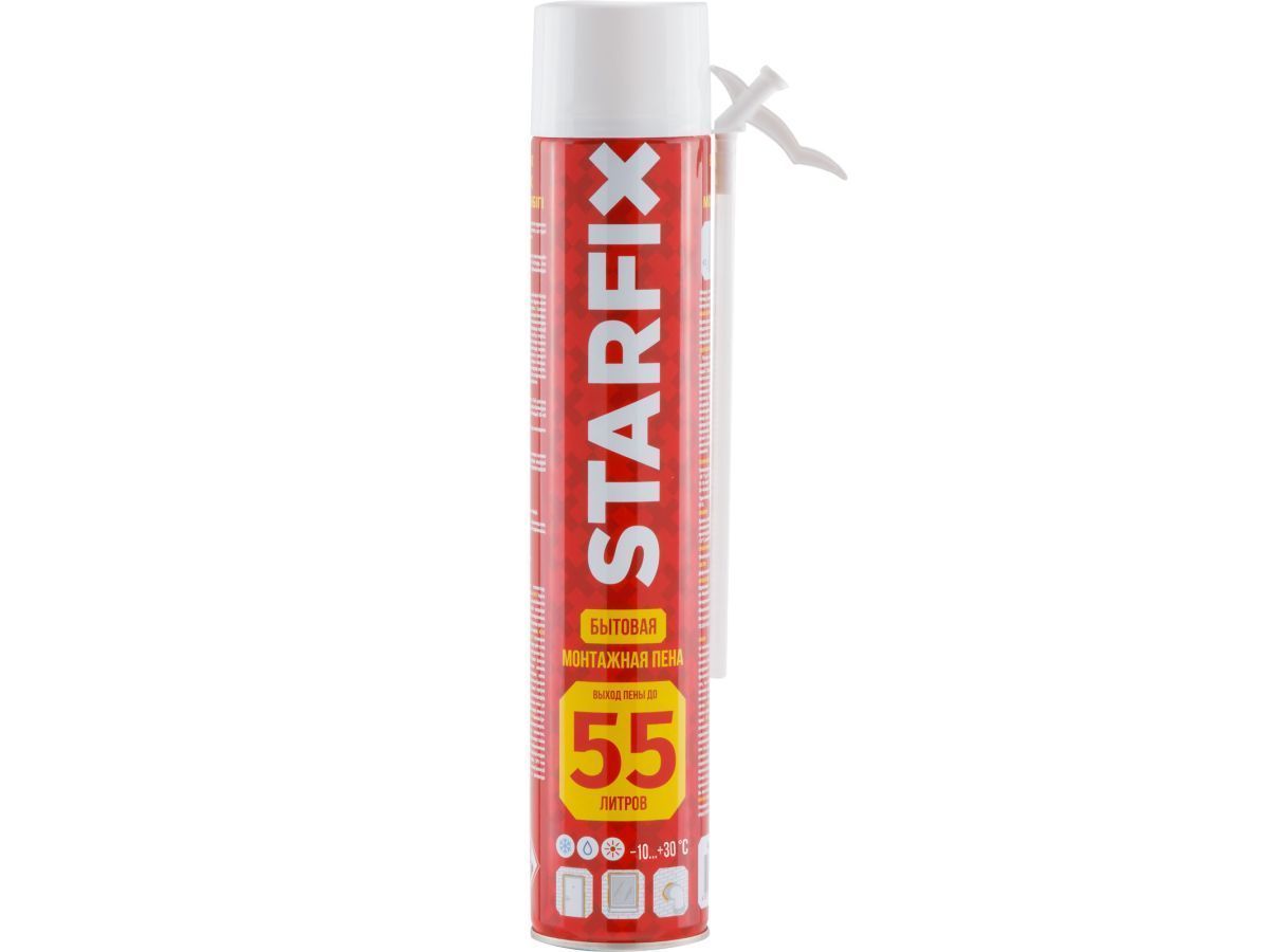 Пена монтажная бытовая всесезонная Foam 55, 750мл, выход пены до 55л, STARFIX SM-65855-1
