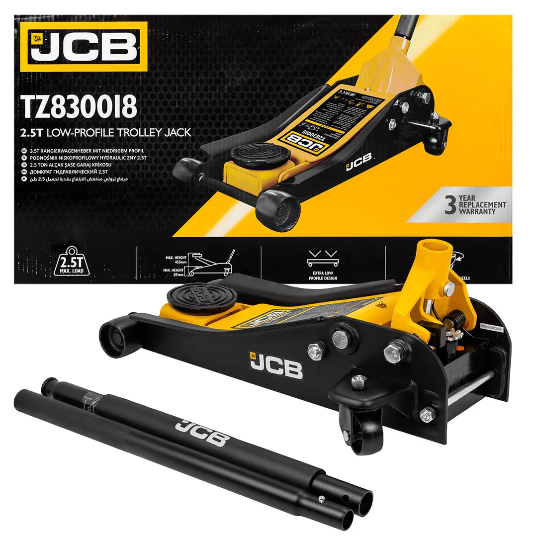 Домкрат подкатной гидравлический 2.5т (h min 87мм, h max 455мм) JCB JCB-T830018 (TZ)