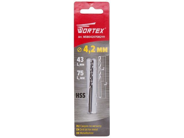 Сверло по металлу ц/х 4.2х43х75 mm HSS  WORTEX WDB042075M2111