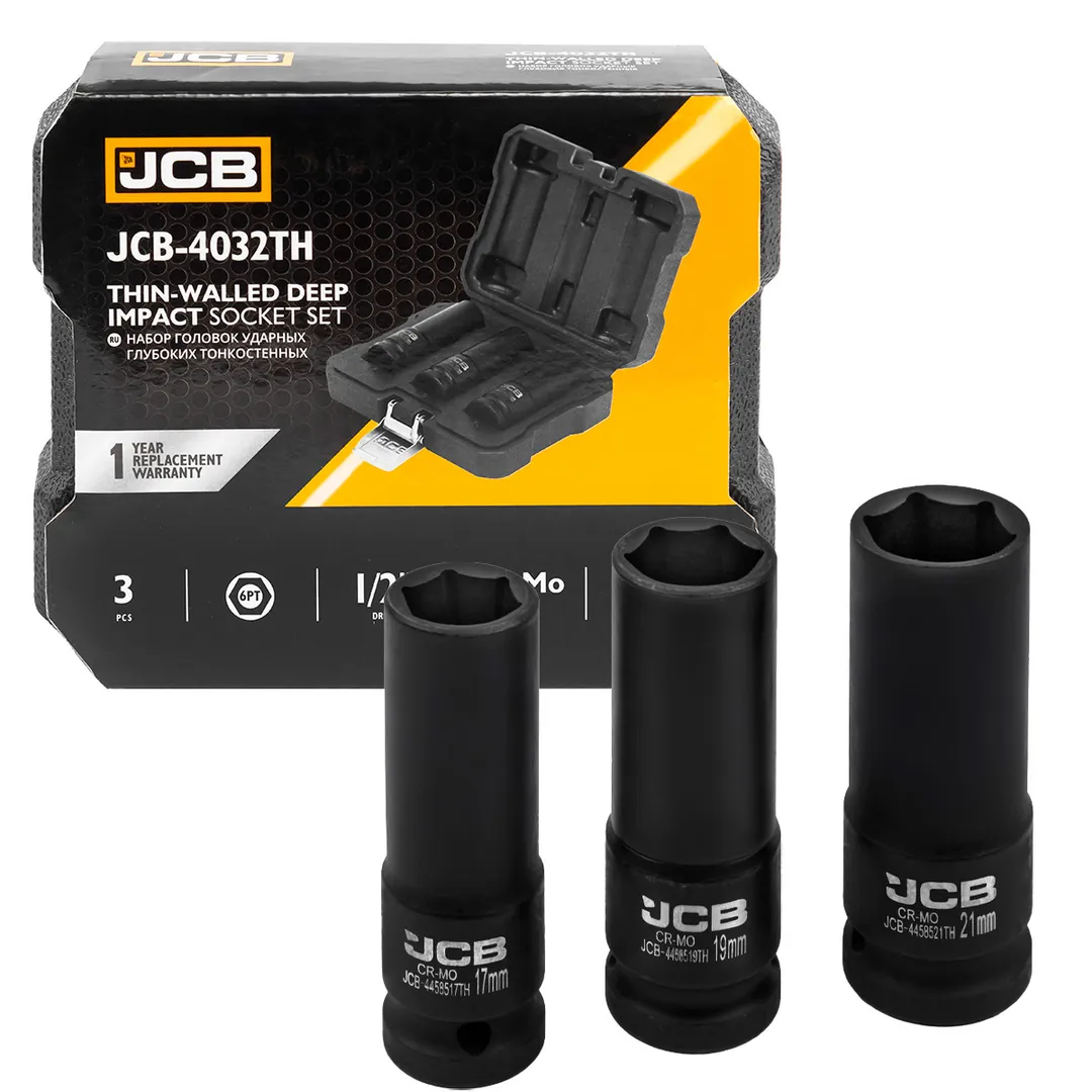 Набор головок ударных глубоких тонкостенных 3пр. 1/2" 6pt  ...JCB JCB-4032TH