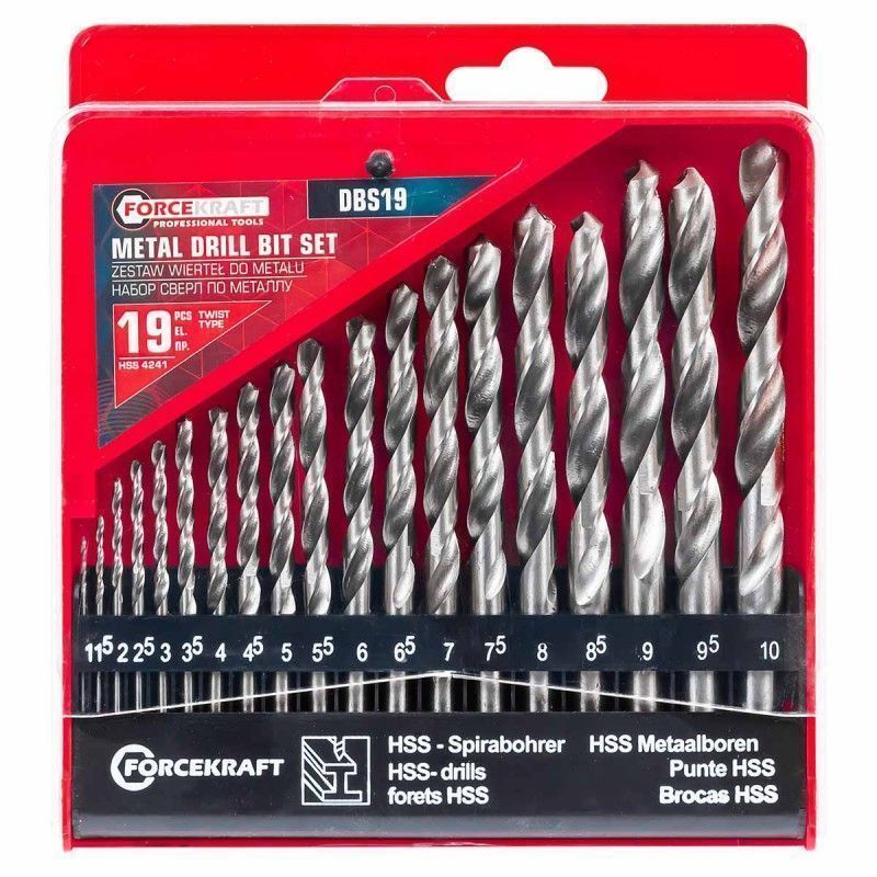 Сверла по металлу, набор 19пр. (1-10мм)  FORCEKRAFT FK-DBS19