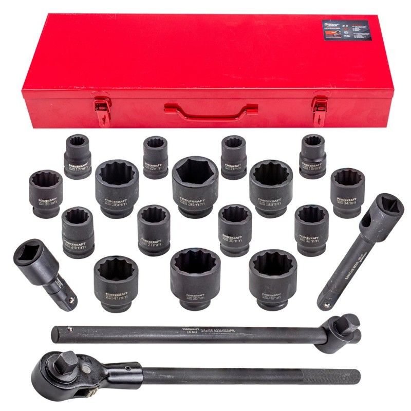 Набор инструментов ударных 21пр, 3/4'', 12гр. (17-50мм) FORCEKRAFT FK-6212-9MPB