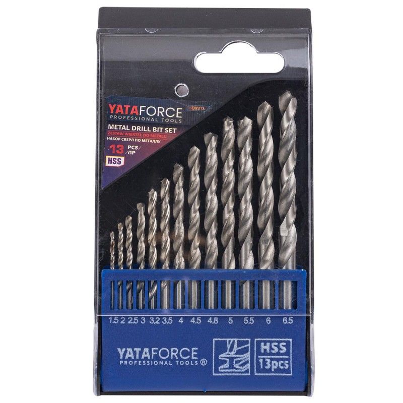 Сверла по металлу, набор 13пр. (1.5-6.5мм) YATAFORCE YF-DBS13 Сверла по металлу, набор 13пр. (1.5-6.5мм) YATAFORCE YF-DBS13