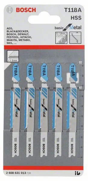 Пилка для лобзика T118A Basic for Metal (5 шт) BOSCH 2.608.631.013