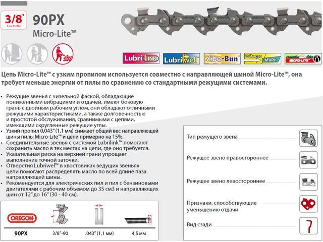Цепь 35 см 14" 3/8" LP 1.1 mm 52 звеньев 90SG (в блистере) OREGON Q90SG052E