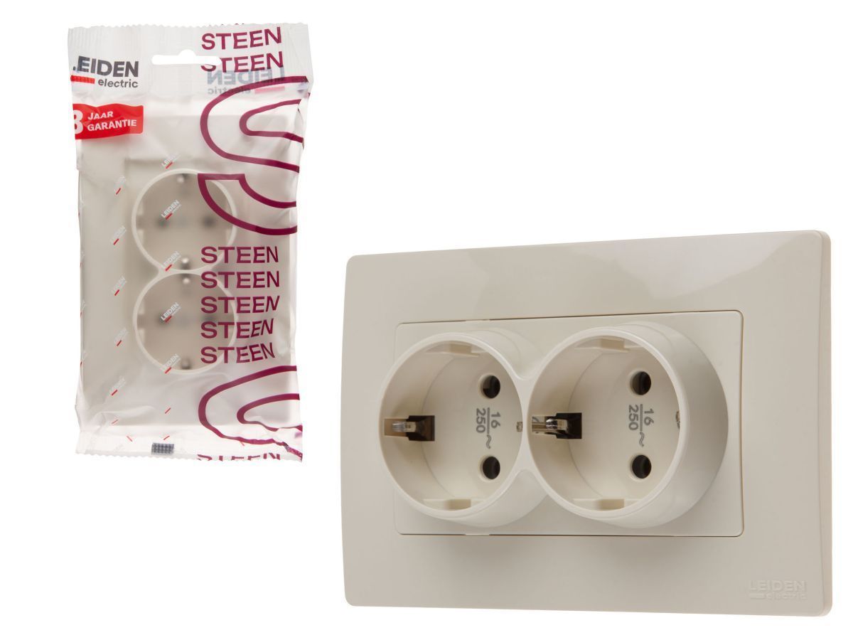 Розетка 2-ая (скрытая, с/з) бежевая, Steen LEIDEN ELECTRIC 806066