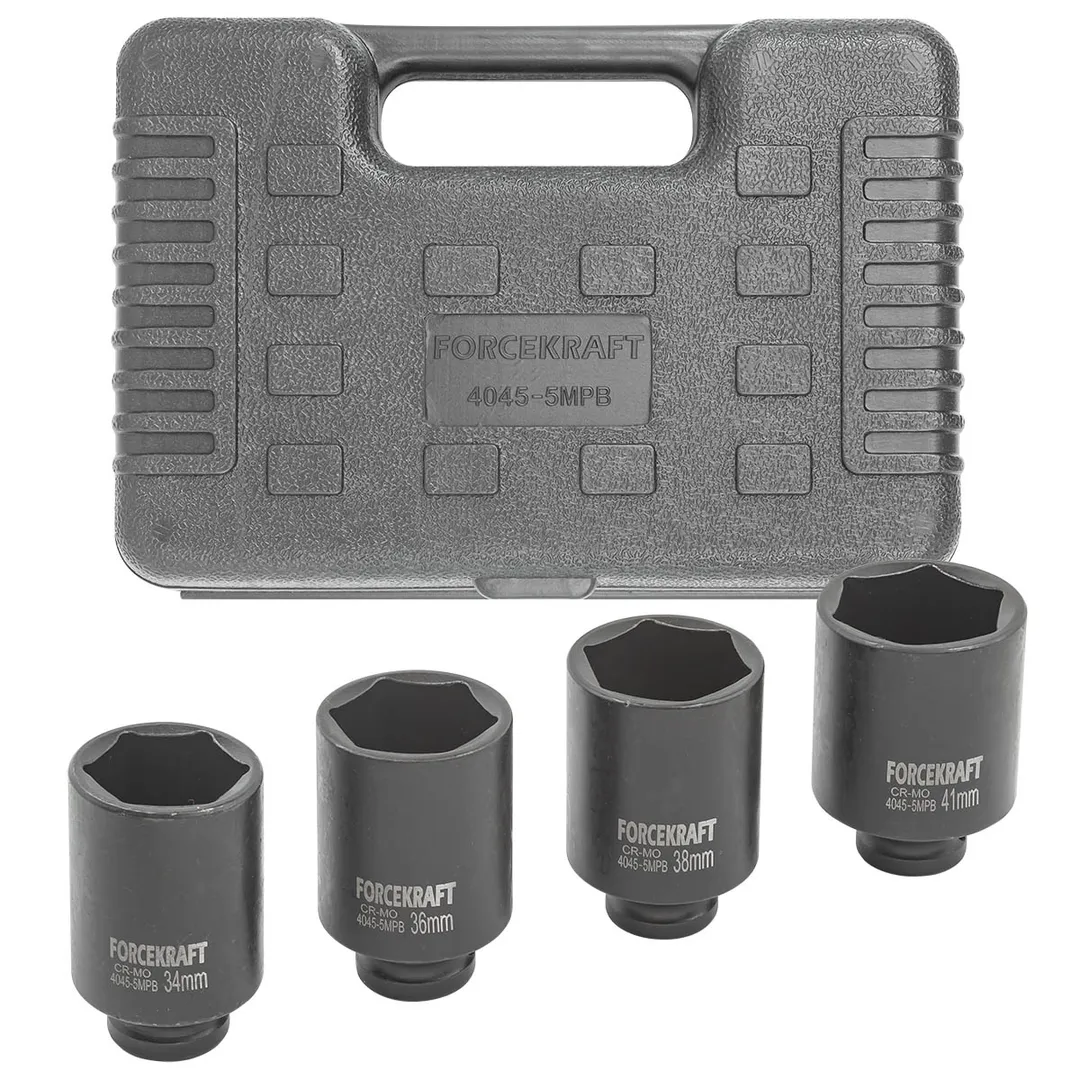 Головки ударные глубокие, набор 4пр., 1/2" 6гр. (34-41мм) FORCEKRAFT FK-4045-5MPB