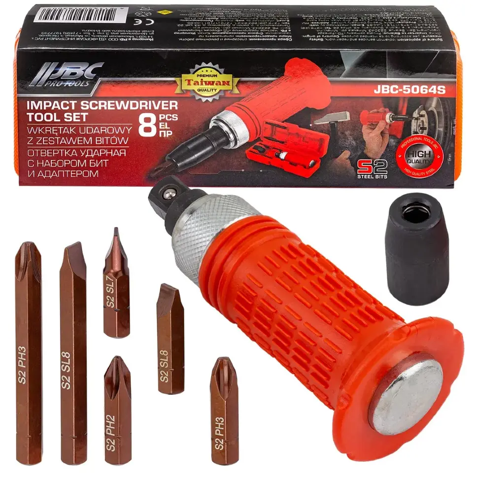 Отвертка ударная с набором бит и адаптером 8пр. JBC JBC-5064S
