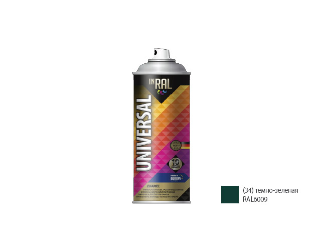 Краска универсальная, зеленый темный глянец, 400мл, 6009, INRAL 26-7-6-034