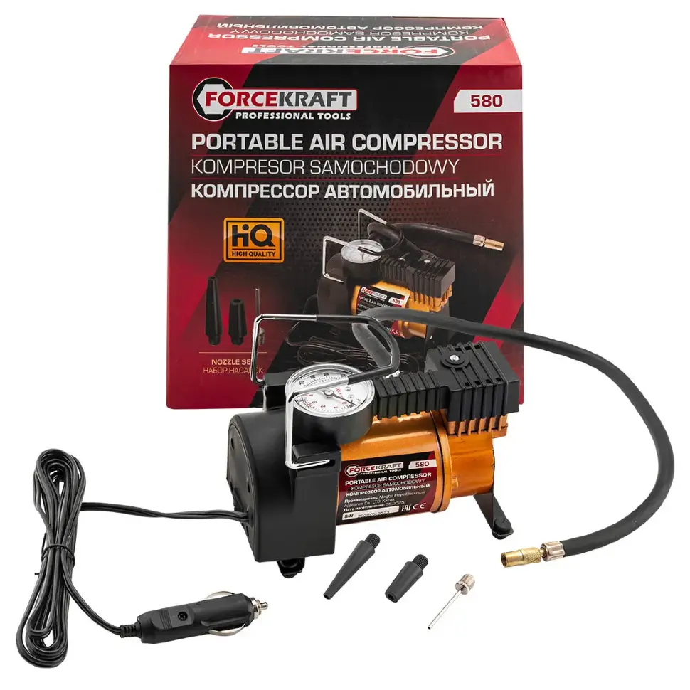 Компрессор автомобильный 12V, производительность 30л/мин FORCEKRAFT FK-580