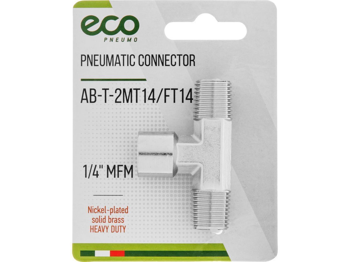 Соединение нар. резьба 1/4" (2) х внутр. резьба 1/4" Т-образное (латунь) ECO AB-T-2MT14/FT14
