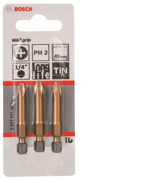 Бита Max Grip PH2 49 мм (3 шт), BOSCH 2.607.001.552