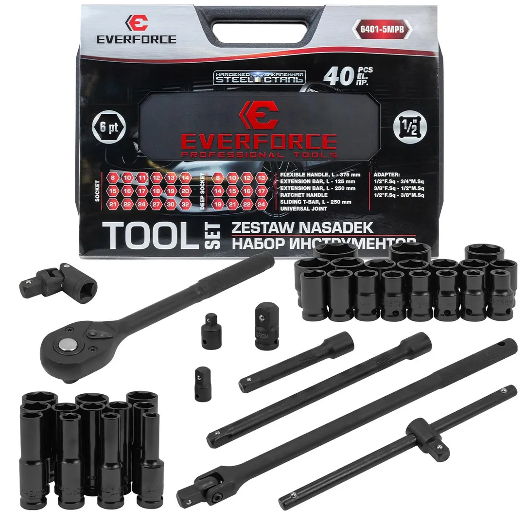 Набор инструментов 40пр. 1/2" 6pt EVERFORCE EF-6401-5MPB