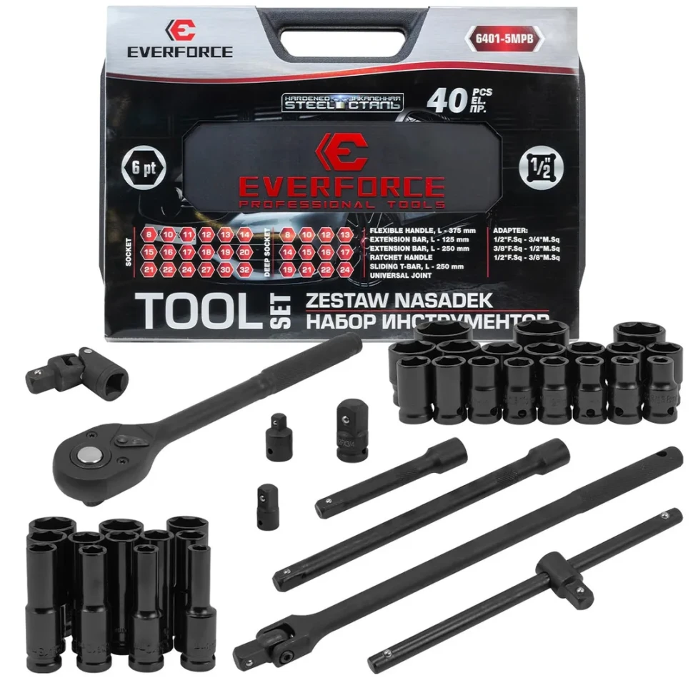 Набор инструментов 40пр. 1/2" 6pt  EVERFORCE EF-6401-5MPB
